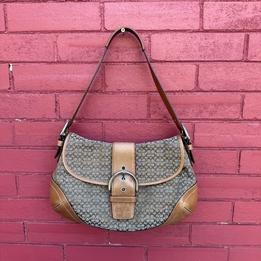 Coach Signature Monogram Soho Flap Shoulder Bag Brown F06808